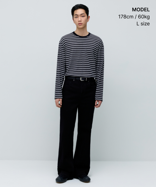 MUSINSA STANDARD（ムシンサスタンダード）の「マルチストライプリラックスド長袖Tシャツ5 [ブラック]（Tシャツ/カットソー・メンズ・その他・X-LARGE/2XL/3XL/SMALL/MEDIUM/LARGE）」の5枚目の写真