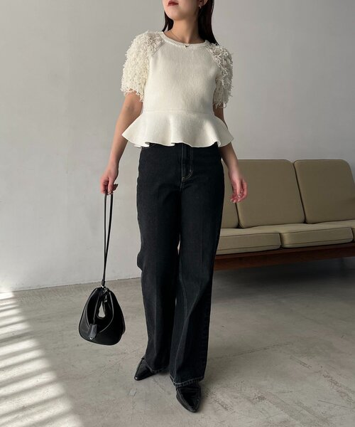 CAPRICIEUX LE'MAGE（カプリシューレマージュ）の「フリンジペプラムニット（ニット/セーター・レディース・チャコールグレー/ベージュ/ホワイト・FREE）」の9枚目の写真