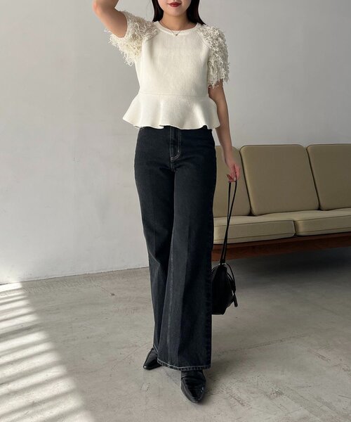 CAPRICIEUX LE'MAGE（カプリシューレマージュ）の「フリンジペプラムニット（ニット/セーター・レディース・チャコールグレー/ベージュ/ホワイト・FREE）」の11枚目の写真