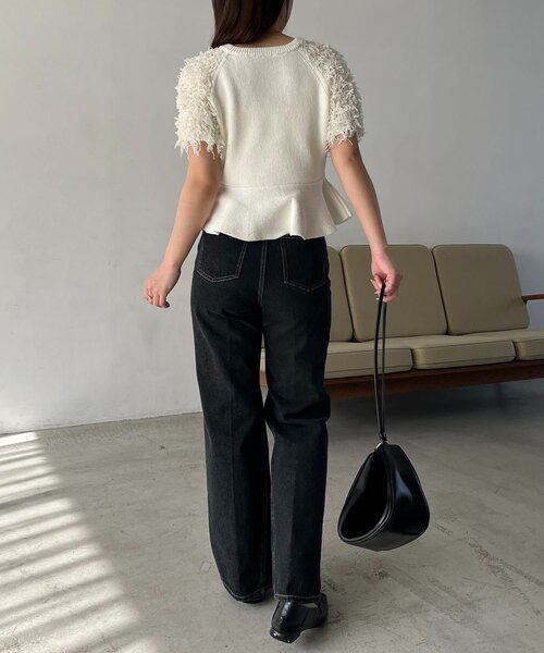 CAPRICIEUX LE'MAGE（カプリシューレマージュ）の「フリンジペプラムニット（ニット/セーター・レディース・チャコールグレー/ベージュ/ホワイト・FREE）」の13枚目の写真