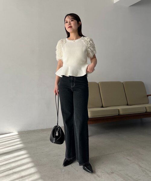 CAPRICIEUX LE'MAGE（カプリシューレマージュ）の「フリンジペプラムニット（ニット/セーター・レディース・チャコールグレー/ベージュ/ホワイト・FREE）」の14枚目の写真