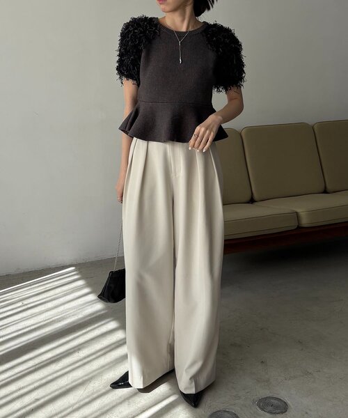 CAPRICIEUX LE'MAGE（カプリシューレマージュ）の「フリンジペプラムニット（ニット/セーター・レディース・チャコールグレー/ベージュ/ホワイト・FREE）」の19枚目の写真