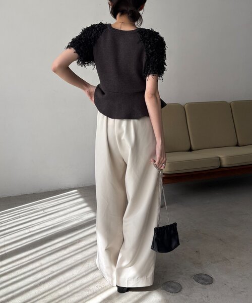 CAPRICIEUX LE'MAGE（カプリシューレマージュ）の「フリンジペプラムニット（ニット/セーター・レディース・チャコールグレー/ベージュ/ホワイト・FREE）」の22枚目の写真