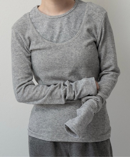 lawgy（ラウジー）の「crew neck like layered pattern tops / クルーネックライクレイヤードパターントップス（Tシャツ/カットソー・レディース・ライトブルー/ブラック/グレー/アイボリー・FREE）」の3枚目の写真