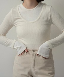 lawgy | crew neck like layered pattern tops / クルーネックライクレイヤードパターントップス(Tシャツ/カットソー)