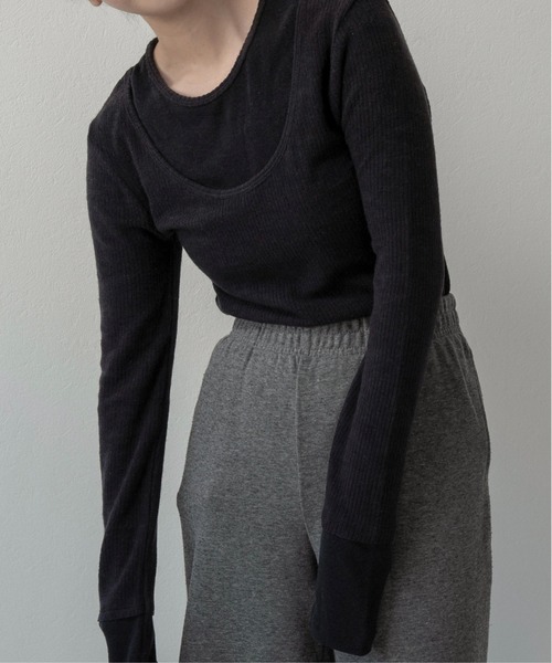 lawgy（ラウジー）の「crew neck like layered pattern tops / クルーネックライクレイヤードパターントップス（Tシャツ/カットソー・レディース・ライトブルー/ブラック/グレー/アイボリー・FREE）」の2枚目の写真