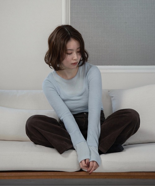 lawgy（ラウジー）の「crew neck like layered pattern tops / クルーネックライクレイヤードパターントップス（Tシャツ/カットソー・レディース・ライトブルー/ブラック/グレー/アイボリー・FREE）」の18枚目の写真