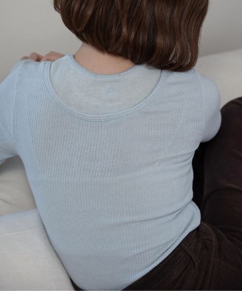 lawgy（ラウジー）の「crew neck like layered pattern tops / クルーネックライクレイヤードパターントップス（Tシャツ/カットソー・レディース・ライトブルー/ブラック/グレー/アイボリー・FREE）」の19枚目の写真