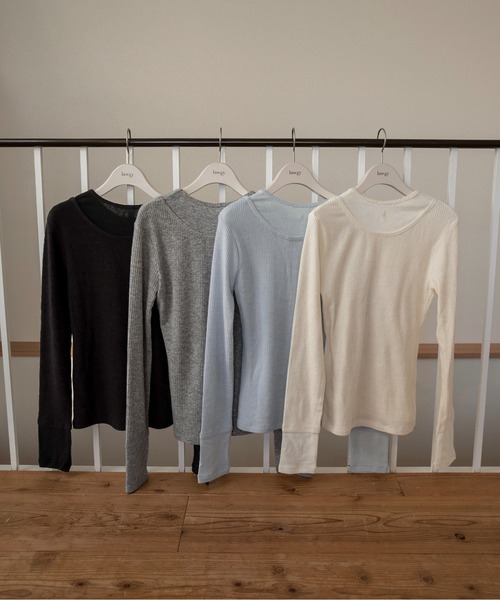 lawgy（ラウジー）の「crew neck like layered pattern tops / クルーネックライクレイヤードパターントップス（Tシャツ/カットソー・レディース・ライトブルー/ブラック/グレー/アイボリー・FREE）」の22枚目の写真