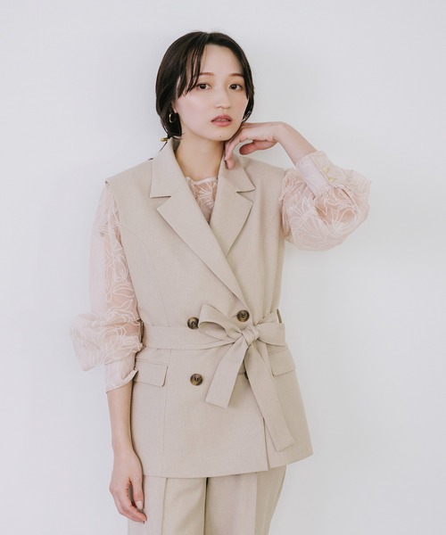 Sirin(シリン)の「≪セットアップ可≫ ウエストベルトリネンライクジレ(ベスト・レディース・ネイビー/ベージュ・FREE)」の12枚目の写真
