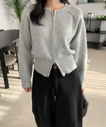 クルーネックダブルジップニットカーディガン