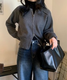 クルーネックダブルジップニットカーディガン