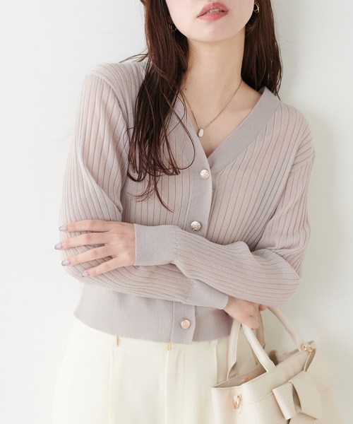 natural couture（ナチュラルクチュール）の「リブシアーニットカーディガン（カーディガン/ボレロ・レディース・ネイビー/ブラック/サックスブルー/グレイッシュベージュ/オフホワイト/ピンク・FREE）」の4枚目の写真