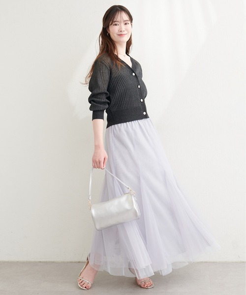 natural couture（ナチュラルクチュール）の「リブシアーニットカーディガン（カーディガン/ボレロ・レディース・ネイビー/ブラック/サックスブルー/グレイッシュベージュ/オフホワイト/ピンク・FREE）」の15枚目の写真
