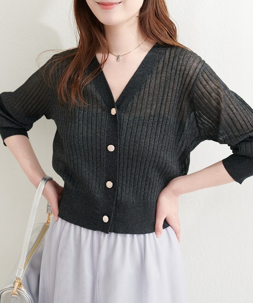 natural couture（ナチュラルクチュール）の「リブシアーニットカーディガン（カーディガン/ボレロ・レディース・ネイビー/ブラック/サックスブルー/グレイッシュベージュ/オフホワイト/ピンク・FREE）」の12枚目の写真