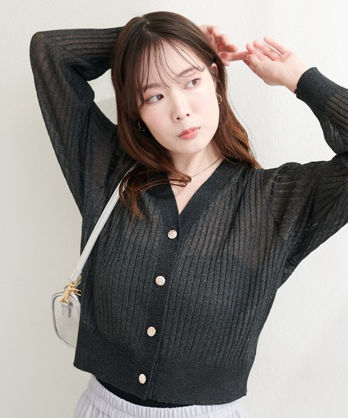 natural couture（ナチュラルクチュール）の「リブシアーニットカーディガン（カーディガン/ボレロ・レディース・ネイビー/ブラック/サックスブルー/グレイッシュベージュ/オフホワイト/ピンク・FREE）」の14枚目の写真