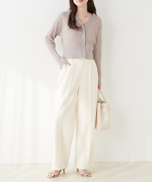natural couture（ナチュラルクチュール）の「リブシアーニットカーディガン（カーディガン/ボレロ・レディース・ネイビー/ブラック/サックスブルー/グレイッシュベージュ/オフホワイト/ピンク・FREE）」の21枚目の写真