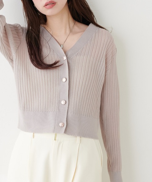 natural couture（ナチュラルクチュール）の「リブシアーニットカーディガン（カーディガン/ボレロ・レディース・ネイビー/ブラック/サックスブルー/グレイッシュベージュ/オフホワイト/ピンク・FREE）」の19枚目の写真