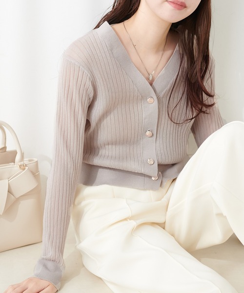 natural couture（ナチュラルクチュール）の「リブシアーニットカーディガン（カーディガン/ボレロ・レディース・ネイビー/ブラック/サックスブルー/グレイッシュベージュ/オフホワイト/ピンク・FREE）」の17枚目の写真