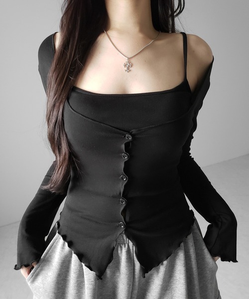 me+em select(ミームセレクト)の「【 2点セット 】レイヤードメロースリムカーディガン&キャミソール SET / layered mellow slim cardigan & camisole SET(アンサンブル・レディース・ホワイト/ブラック・FREE)」の22枚目の写真