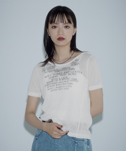 PAGEBOY（ページボーイ）の「シアーグラフィックトップス（Tシャツ/カットソー・レディース・ブラック/オフホワイト・FREE）」の7枚目の写真