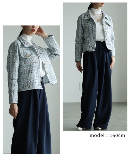 Sawa a la mode(サワアラモード)の「パフスリーブツイードジャケット(その他アウター・レディース・ブルー/ブラック・FREE)」の16枚目の写真
