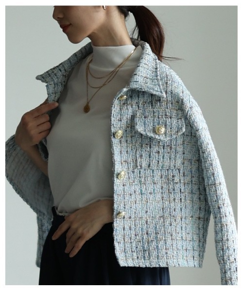 Sawa a la mode(サワアラモード)の「パフスリーブツイードジャケット(その他アウター・レディース・ブルー/ブラック・FREE)」の10枚目の写真