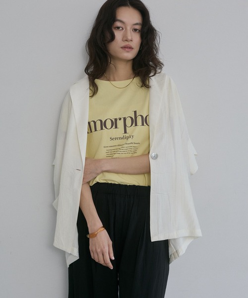 hunch(ハンチ)の「ワッシャーサテン 半袖シャツジャケット(テーラードジャケット・レディース・ライトカーキ/ブラック/アイボリー・FREE)」の9枚目の写真