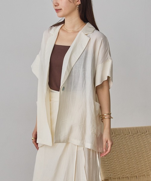 hunch(ハンチ)の「ワッシャーサテン 半袖シャツジャケット(テーラードジャケット・レディース・ライトカーキ/ブラック/アイボリー・FREE)」の19枚目の写真