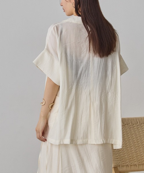 hunch(ハンチ)の「ワッシャーサテン 半袖シャツジャケット(テーラードジャケット・レディース・ライトカーキ/ブラック/アイボリー・FREE)」の20枚目の写真