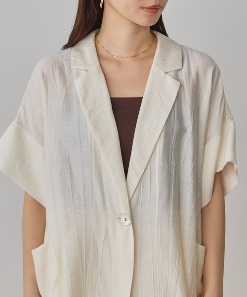 hunch(ハンチ)の「ワッシャーサテン 半袖シャツジャケット(テーラードジャケット・レディース・ライトカーキ/ブラック/アイボリー・FREE)」の21枚目の写真