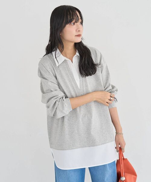 Green　Parks（グリーンパークス）の「衿レイヤードッキングチュニック（Tシャツ/カットソー・レディース・オレンジ/ネイビー/杢グレー/オフホワイト・FREE）」の22枚目の写真