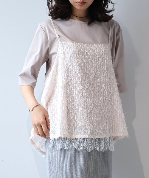 leswel(レスウェル)の「【M~5L】【WEB/一部店舗限定】フェザースパンコールキャミブラウス(キャミソール・レディース・オフホワイト/ブラック/ピンク・M/L/LL/3L/4L/5L)」の3枚目の写真