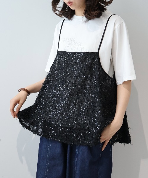 leswel(レスウェル)の「【M~5L】【WEB/一部店舗限定】フェザースパンコールキャミブラウス(キャミソール・レディース・オフホワイト/ブラック/ピンク・M/L/LL/3L/4L/5L)」の1枚目の写真