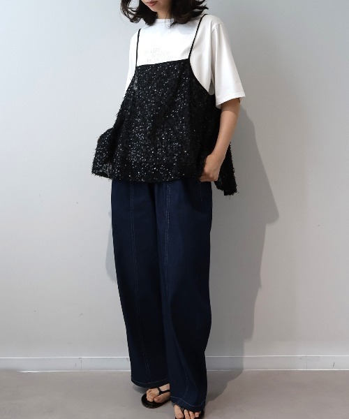 leswel(レスウェル)の「【M~5L】【WEB/一部店舗限定】フェザースパンコールキャミブラウス(キャミソール・レディース・オフホワイト/ブラック/ピンク・M/L/LL/3L/4L/5L)」の4枚目の写真