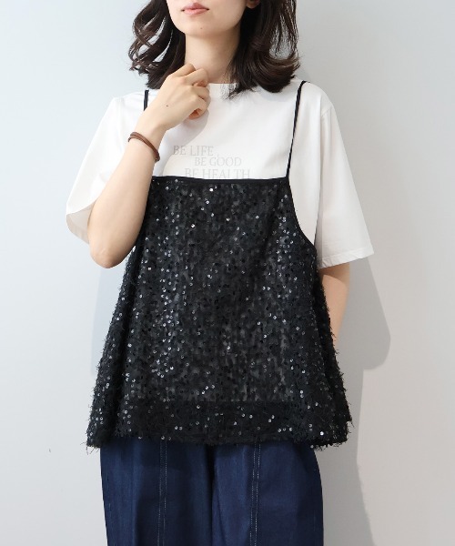 leswel(レスウェル)の「【M~5L】【WEB/一部店舗限定】フェザースパンコールキャミブラウス(キャミソール・レディース・オフホワイト/ブラック/ピンク・M/L/LL/3L/4L/5L)」の5枚目の写真