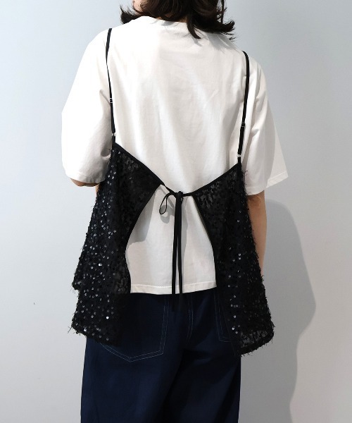leswel(レスウェル)の「【M~5L】【WEB/一部店舗限定】フェザースパンコールキャミブラウス(キャミソール・レディース・オフホワイト/ブラック/ピンク・M/L/LL/3L/4L/5L)」の7枚目の写真