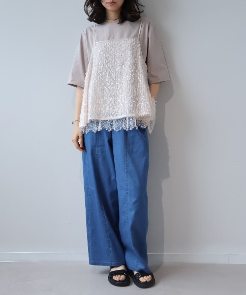 leswel(レスウェル)の「【M~5L】【WEB/一部店舗限定】フェザースパンコールキャミブラウス(キャミソール・レディース・オフホワイト/ブラック/ピンク・M/L/LL/3L/4L/5L)」の14枚目の写真