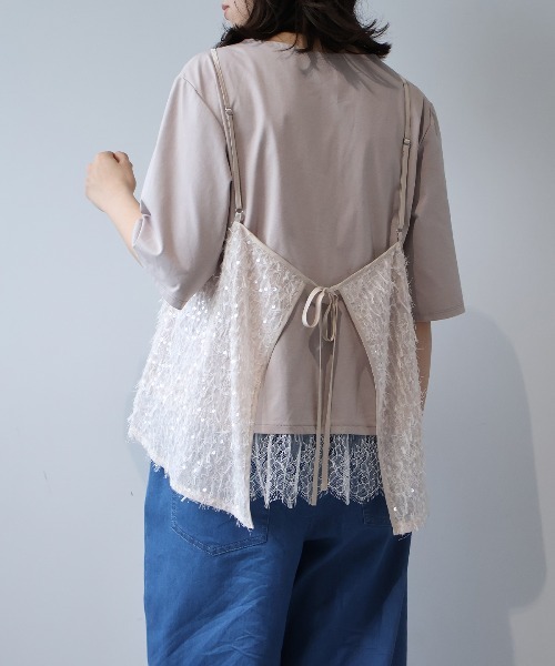 leswel(レスウェル)の「【M~5L】【WEB/一部店舗限定】フェザースパンコールキャミブラウス(キャミソール・レディース・オフホワイト/ブラック/ピンク・M/L/LL/3L/4L/5L)」の16枚目の写真