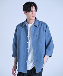 UNION STATION | メッシュデニムクロップドスリーブシャツ＜ストレッチ・ハンドウォッシャブル・通気性＞(シャツ/ブラウス)