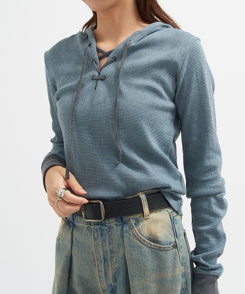 MILLER（ミラー）の「【Robert P. Miller】パネルリブ ヘンリー フーディー RM264-2283（パーカー・レディース・ブラウン/グリーン/ブラック系1/ブラック/イエロー/チャコールグレー/レッド/ライトグリーン/ダークブラウン/ストーン/レッド系その他/ブルー/キャメル/アイボリー/ネイビー/グレー・FREE）」の5枚目の写真