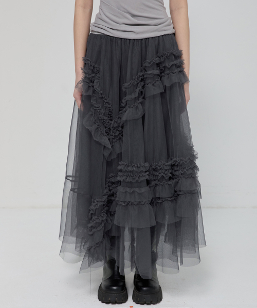 FLAREUP(フレアアップ)の「Tulle Layered Long Skirts (FL-266_Charcoal)(スカート・レディース・ダークグレー・OS)」の2枚目の写真