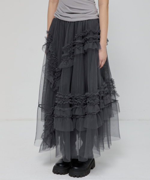 FLAREUP(フレアアップ)の「Tulle Layered Long Skirts (FL-266_Charcoal)(スカート・レディース・ダークグレー・OS)」の3枚目の写真
