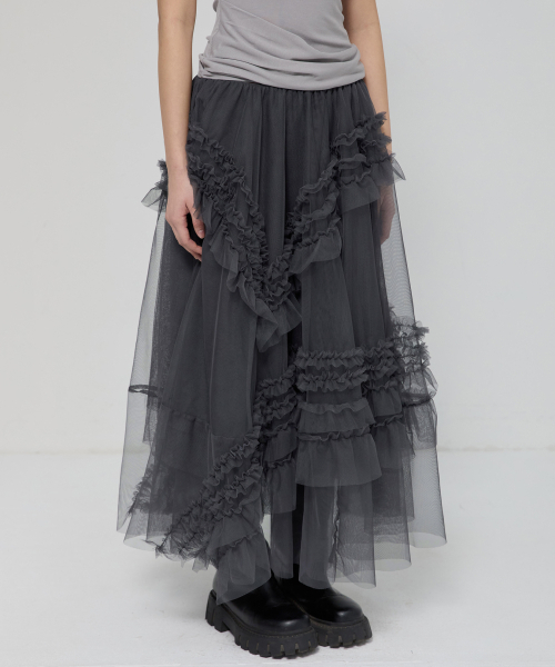 FLAREUP(フレアアップ)の「Tulle Layered Long Skirts (FL-266_Charcoal)(スカート・レディース・ダークグレー・OS)」の4枚目の写真