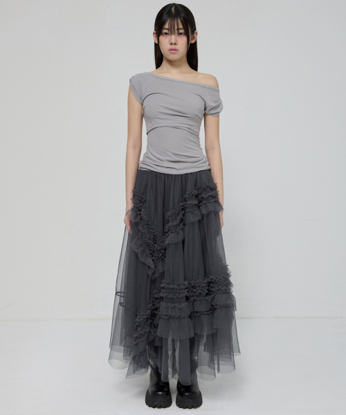 FLAREUP(フレアアップ)の「Tulle Layered Long Skirts (FL-266_Charcoal)(スカート・レディース・ダークグレー・OS)」の5枚目の写真
