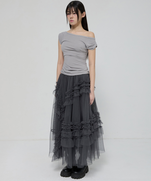 FLAREUP(フレアアップ)の「Tulle Layered Long Skirts (FL-266_Charcoal)(スカート・レディース・ダークグレー・OS)」の6枚目の写真