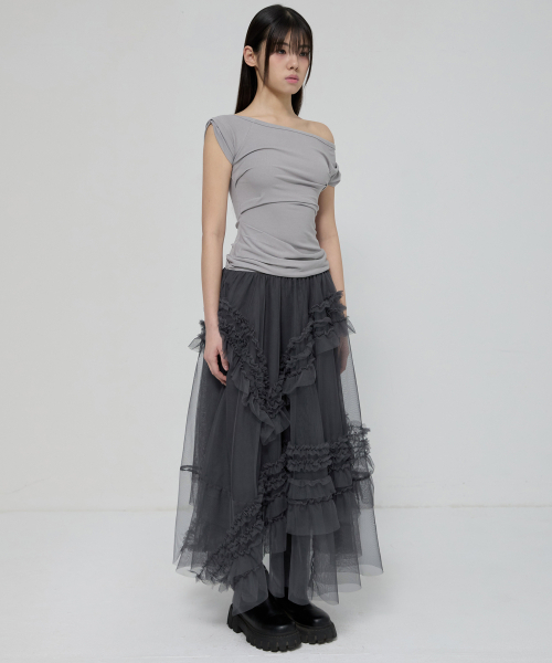 FLAREUP(フレアアップ)の「Tulle Layered Long Skirts (FL-266_Charcoal)(スカート・レディース・ダークグレー・OS)」の7枚目の写真