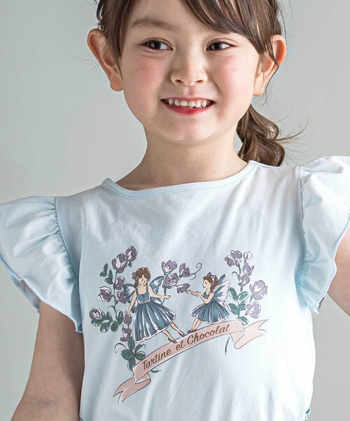Tartine et Chocolat（タルティーヌエショコラ）の「ベア天竺袖フリルプリントTシャツ（Tシャツ/カットソー・キッズ・ピンク/ブルー・140cm/120cm/110cm/90cm/100cm/130cm）」の3枚目の写真