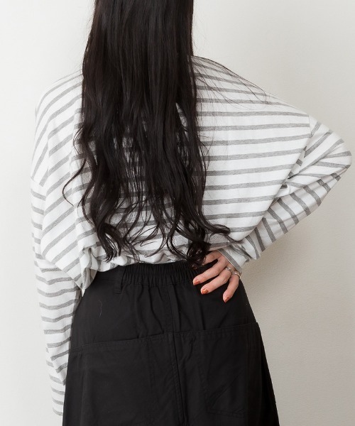 RCD（アールシーディー）の「BIGボーダーロングスリーブTシャツ（Tシャツ/カットソー・レディース・グレー×ホワイト/ブルー系その他5/ブラック×ホワイト・M-L/LL～3L）」の9枚目の写真