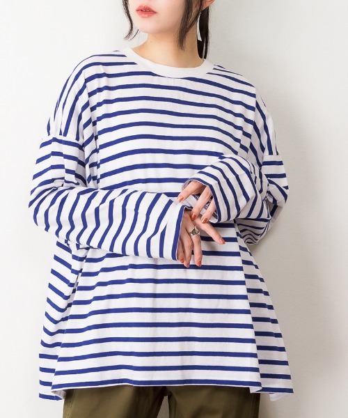 RCD（アールシーディー）の「BIGボーダーロングスリーブTシャツ（Tシャツ/カットソー・レディース・グレー×ホワイト/ブルー系その他5/ブラック×ホワイト・M-L/LL～3L）」の10枚目の写真